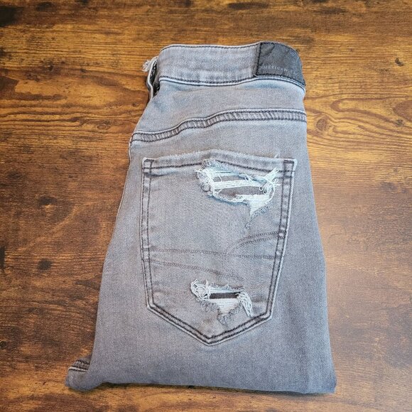 American Eagle Jeans 4 R Next Level Stretch Hi Rise Jegging Gray Ripped - Picture 3 of 11
